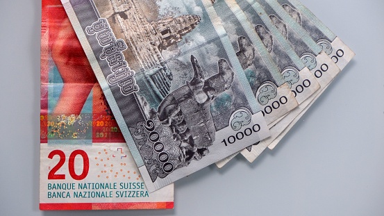 Swiss Francs, Cambodian Riels CHF KHR Schweizer Franken Kambodschanische Real