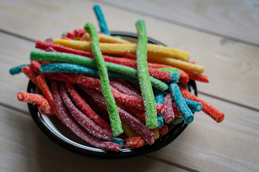 Colorful jelly candies in sugar sprinkles