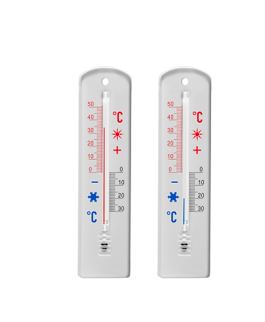 Two thermometers with plus and minus display in degrees Celsius