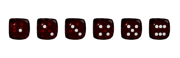 juego de renderizado de dados 3d de casino rojo, cubo de juego transparente, cuadrado de juego realista con puntos. - number number 5 three dimensional shape glass fotografías e imágenes de stock