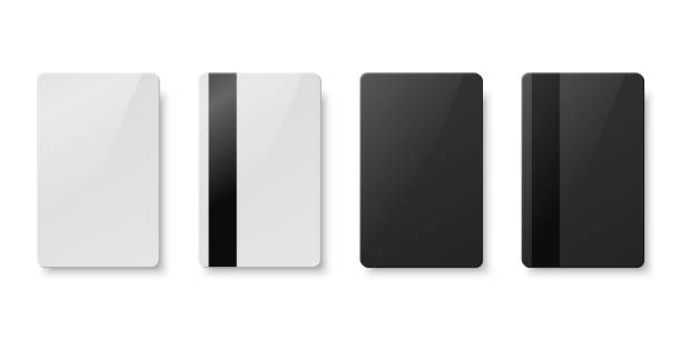 istock Vector White and Black Gift Card, Certificate, Guest Room, Plastic Hotel Apartment Keycard, ID Card, Sale, Credit Card Design Template for Mockup, Branding. Top View - Front, Back Side, Magnetic Strip 1455290195