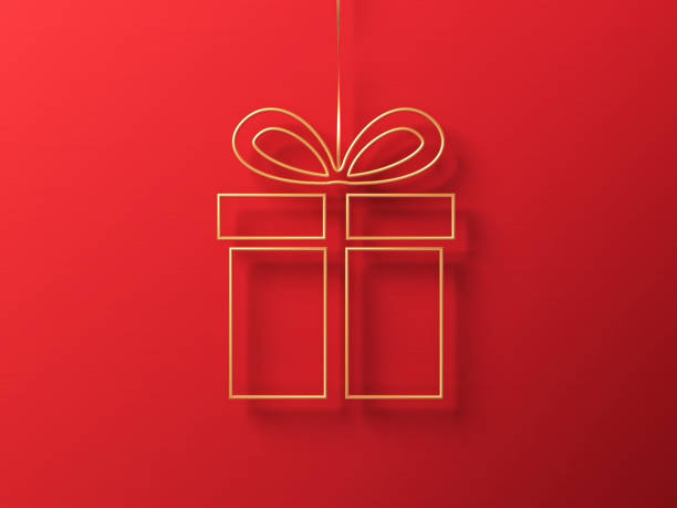 Yellow Colored Gift Box Shape On Red Background