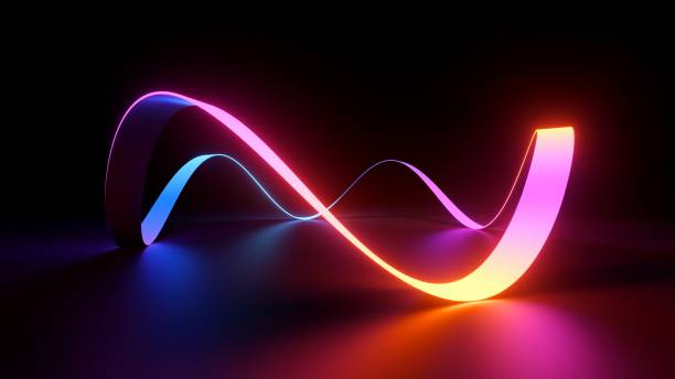 istock 3d render, abstract background with colorful neon wavy ribbon, glowing spectrum gradient 1455295725