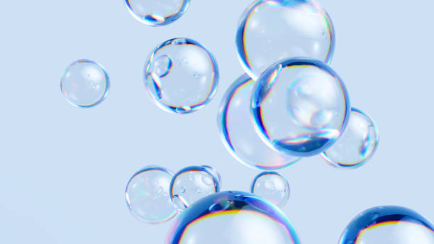 istock 3d render, abstract background with translucent soap bubbles, wallpaper with glass balls 1455295757