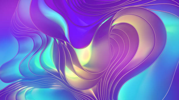 istock 3d rendering, abstract iridescent background with layers and folds, waving and fluttering. Modern wallpaper 1455296140