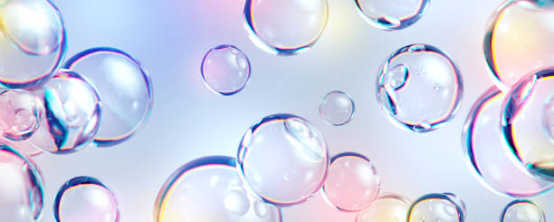 istock 3d render, abstract background with air bubbles, wallpaper with glass balls, purity concept 1455296378