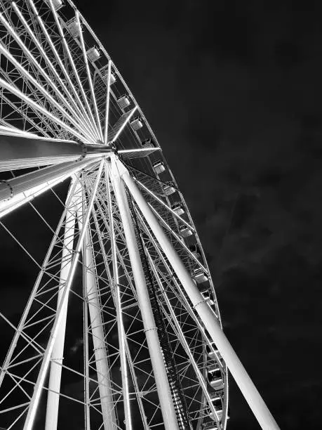 Black and white of the Wheel at St Louis Union Station