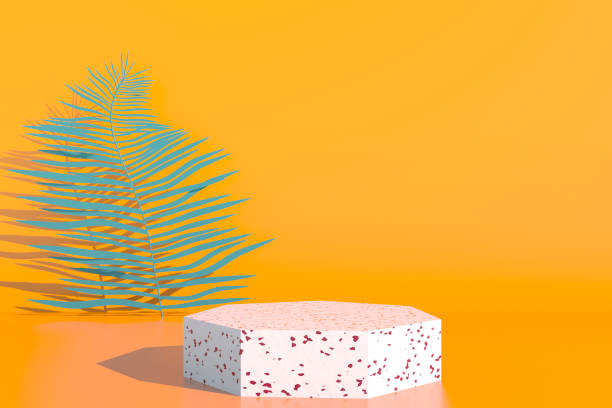 istock Product display podium decorated with leaves on pastel background, 3d illustration 1455297580
