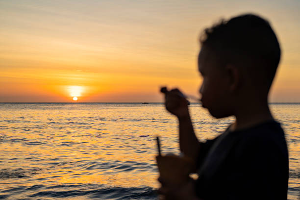 istock Happy child eating ice cream on the beach 1455302764