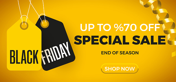 Black friday sale web banner design with black and yellow colors
