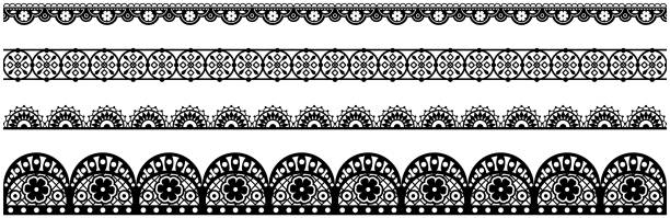 Seamless pattern for creating cards style. Lace decoration template, ribbon with ornament for design Set of wide lace ribbons with print. Black design elements isolated on white background. Seamless pattern for creating style of card with ornaments. Lace decoration template, ribbons for design eyelet stock illustrations
