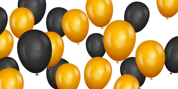 istock Ballon party celebration decoration vector background. black and golden ballons backdrop illustration. 1455305554