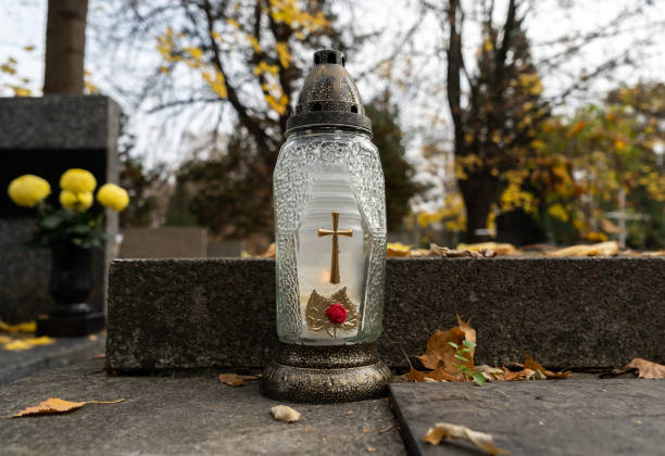 istock Cemetery grave candle lantern or znicz. 1455306389