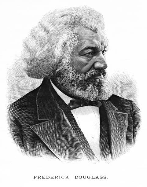 illustrazioni stock, clip art, cartoni animati e icone di tendenza di ritratto di frederick douglass incisione 1897 - slavery civil rights history african ethnicity