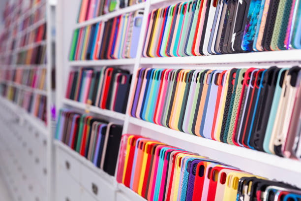 istock Phone cases on shelves in store 1455311960