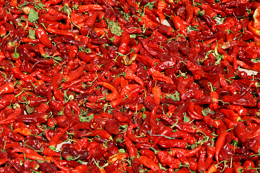 Chili peppers are drying in the sun, Gaziantep, Turkey