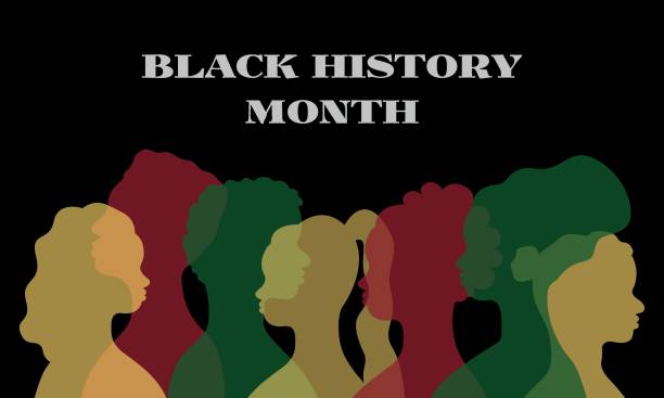 01_23_Black History Month Black history month. February celebration. Freedom month banner. Silhouettes of african american persons in profile. African men and women. June 19 holiday. Vector poster illustration. london girl stock illustrations