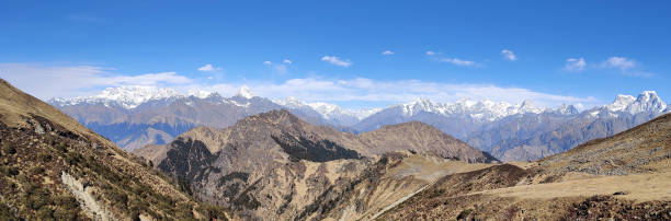 istock Panorama of Himalayan mountain range visible from Kuari pass trek 1455314244