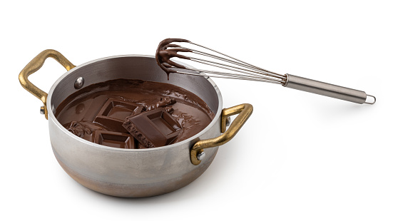 ladle with liquid chocolate. Isolated on white background with clipping path