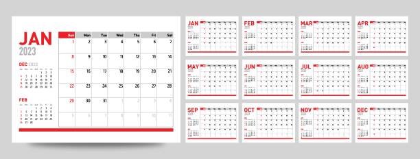 卓上カレンダー 2023 - 1 - healthcare and medicine calendar medical exam plan点のイラスト素材／クリップアート素材／マンガ素材／アイコン素材