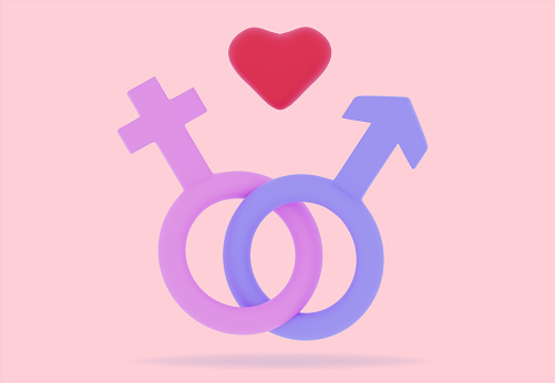 3D Gender icon isolated Female and male gender symbols Minimal idea concept Sexual symbols Blue and pink signs of couple 3d render illustration