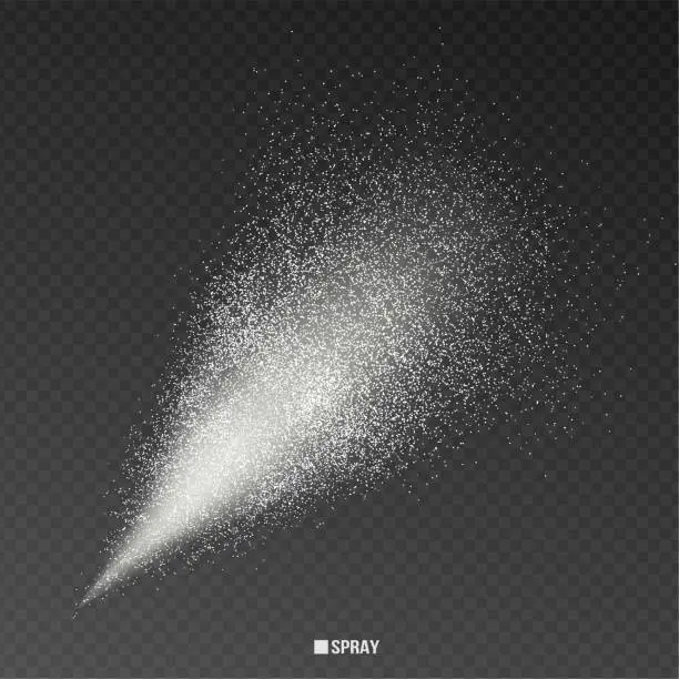 Vector illustration of Airy water spray.Mist.Sprayer fog isolated on black transparent background. Airy spray and water hazy mist clean illustration.Vector illustration for your design, advertising, brochures and rest