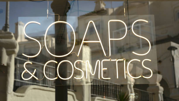 istock neon light with the words cosmetics and soaps 1455319267