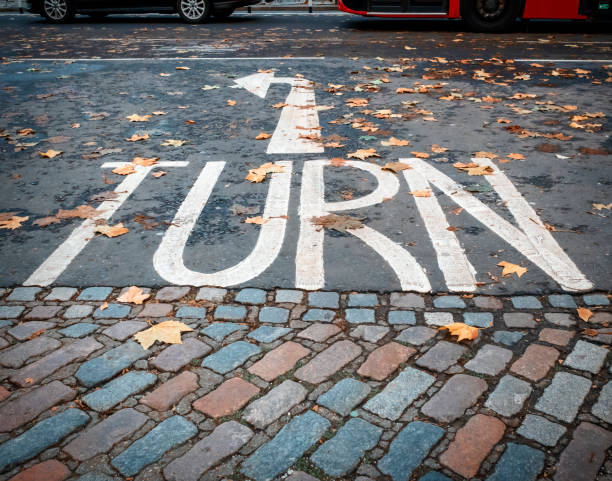 istock 'Turn' - road markings in London 1455320071