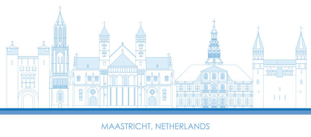stockillustraties, clipart, cartoons en iconen met outline skyline panorama of city of maastricht, netherlands - maastricht