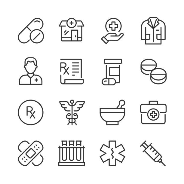 stockillustraties, clipart, cartoons en iconen met pharmacy icons — monoline series - pillenpotje