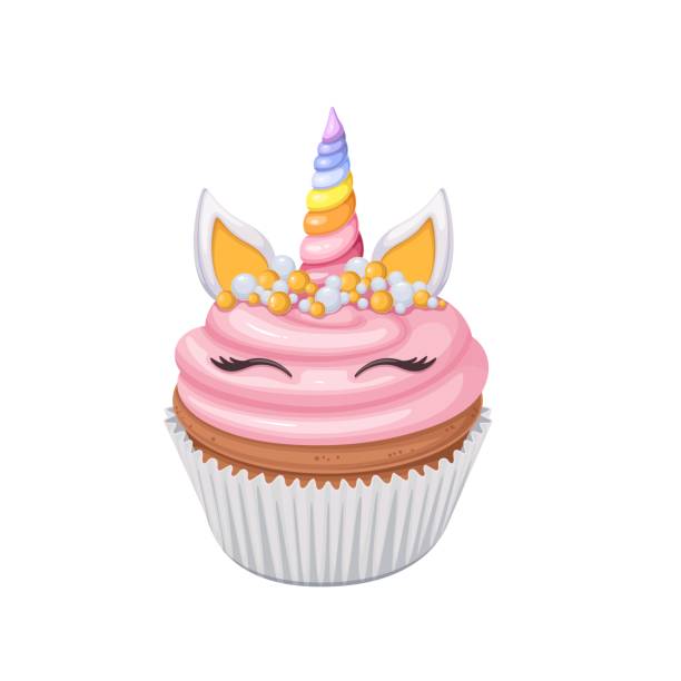 babeczka jednorożca - birthday cupcake cake candy stock illustrations