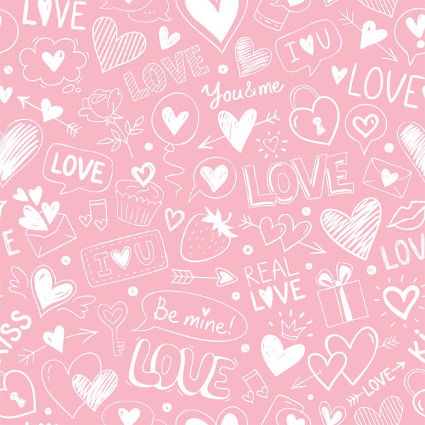 bezszwowe wzór na walentynki - heart shape pink background cartoon vector stock illustrations