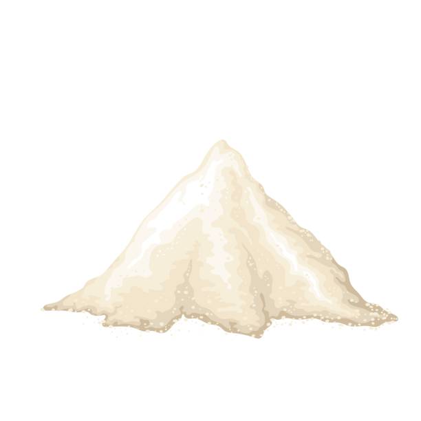 Pile of Flour Pile of flour vector illustration. Cartoon heap of sea salt or sugar powder, white wheat or rice flour, corn or potato starch or soda falling on hill for baking bread, food ingredient for cooking salt pile stock illustrations