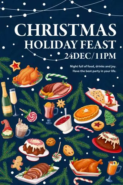 Vector illustration of Christmas, Holiday Feast in Invitation Design Template