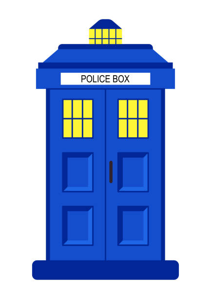 istock Vector cartoon blue police call box isolated on white background 1455329243