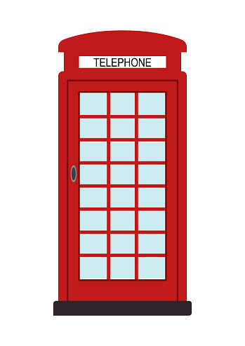 Cartoon red telephone box vector isolated icon.