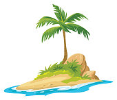 istock Tropical palm on island with sea waves 1455329830