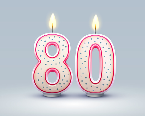 Happy Birthday years. 80 anniversary of the birthday, Candle in the form of numbers. Vector illustration
