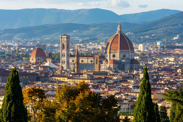 Florence cathedral (Duomo) over city center in autumn, Italy stock photo
