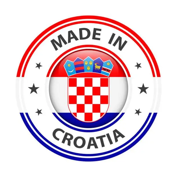 Vector illustration of Made in Croatia badge vector. Sticker with stars and national flag. Sign isolated on white background.