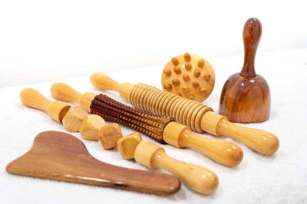 Maderotherapy. Tools for anti-cellulite treatment to stimulate the lymphatic system and improve circulation. stock photo