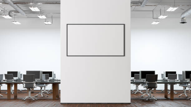istock Blank horizontal poster mock up on the wall of modern office interior. 1455340998