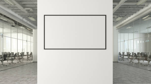 istock Blank horizontal poster mock up on the wall of modern office interior. 1455341706