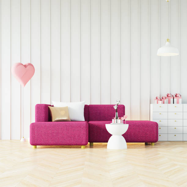istock Valentine modern interior, pink red magenta color room - 3D rendering 1455341885