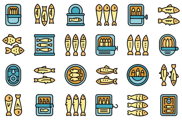 Vector illustration of Sardine icons set vector flat