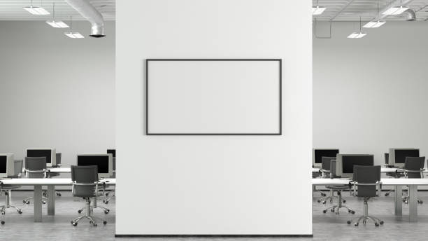 istock Blank horizontal poster mock up on the wall of modern office interior. 1455343199
