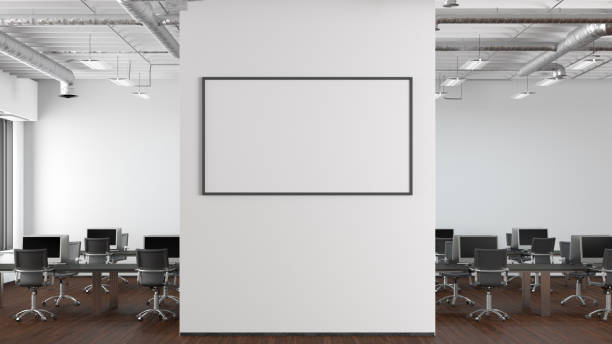 istock Blank horizontal poster mock up on the wall of modern office interior. 1455343380