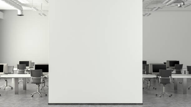 istock Blank white office wall mock up in modern office interior. 1455343480