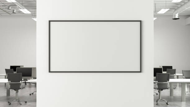 istock Blank horizontal poster mock up on the wall of modern office interior. 1455343571