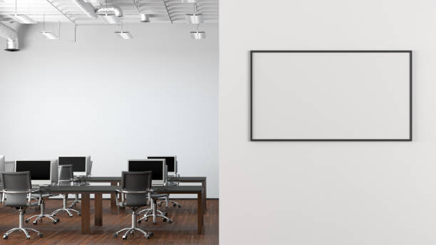 istock Blank horizontal poster mock up on the wall of modern office interior. 1455344336
